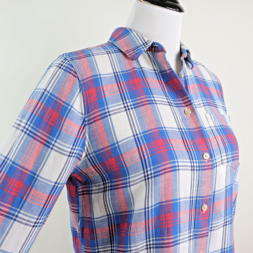 Madewell Size M Shrunken Ex Boyfriend Shirt Red Blue Plaid - Picture 7 of 10